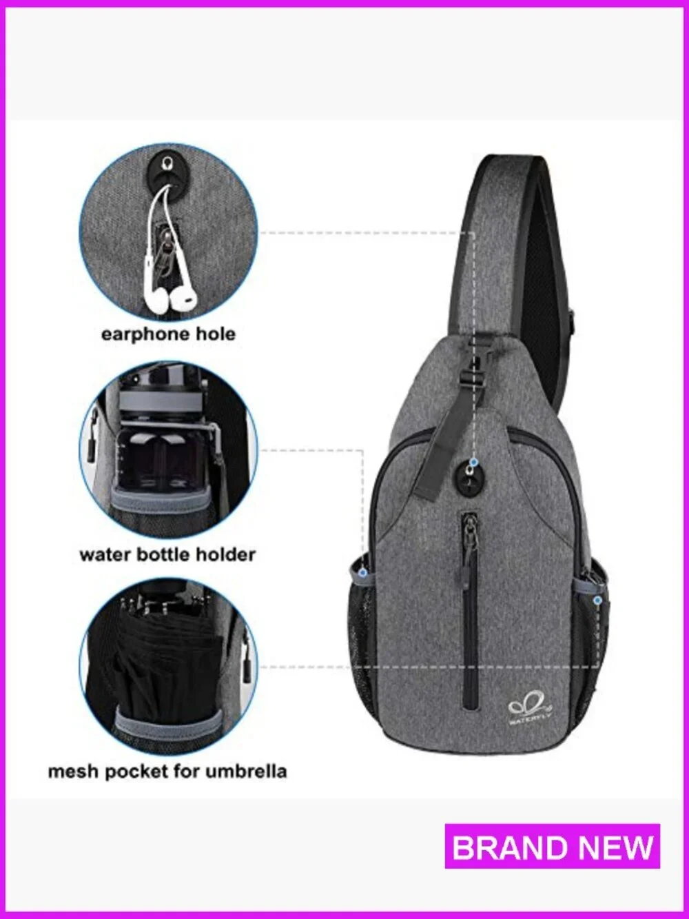 Crossbody Sling Backpack Travel Daypack Hiking Chest Bag Multiple Pockets